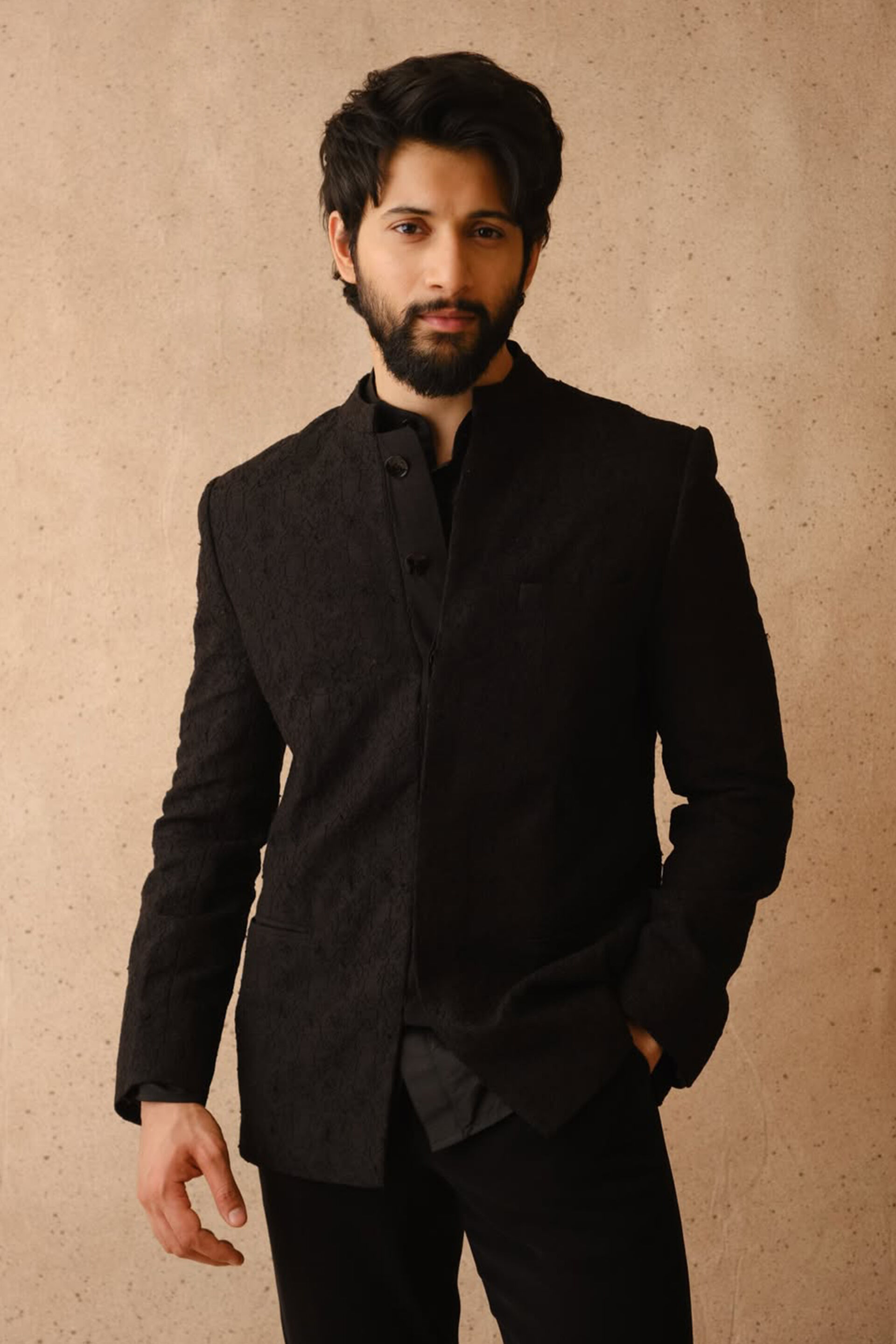 Aadav Embroidered Cord Silk Bandhgala - Black, , image 3